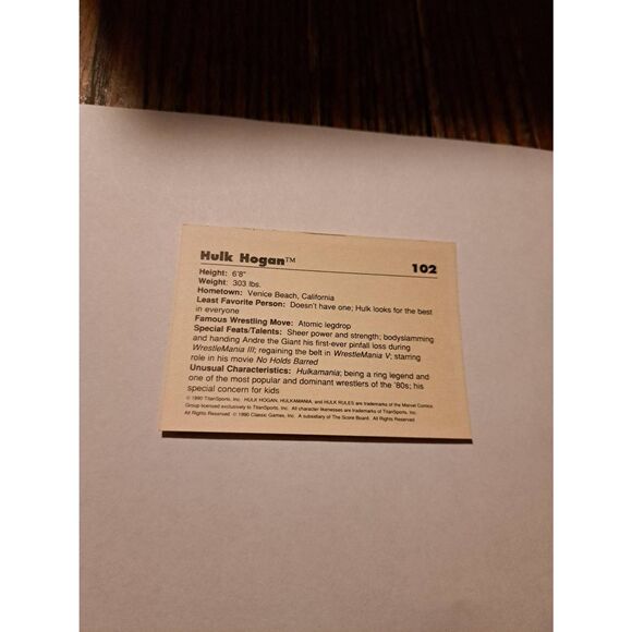 Vintage 1990 WWF Hulk Hogan Trading Card #102 Titan Sports Classic WWE - Picture 2 of 2